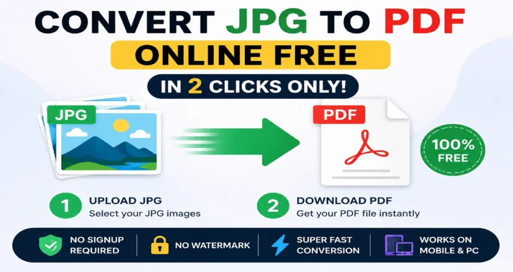 Convert JPG to PDF Online Free in 2 Clicks Only – Fast, Secure, No Signup Required